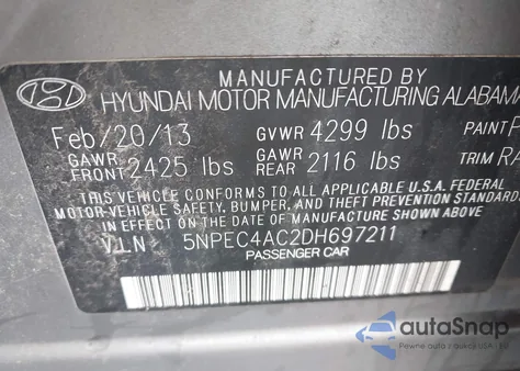 2013 Hyundai Sonata Limited from USA, damaged, VIN 5NPEC4AC2DH697211